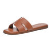 Women's Dressy Flat Slip-On PU Slide Sandals Comfortable Square Toe