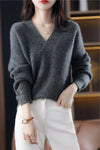 V-Neck Loose Knit Sweater for Women Soft Warm Autumn Winter Pullover Casual Chic Knit Top