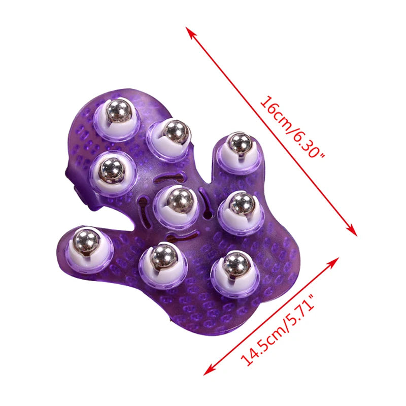 Palm-Shaped Handheld Body Massage Glove with 9 360° Metal Rollers for Muscle Relaxation