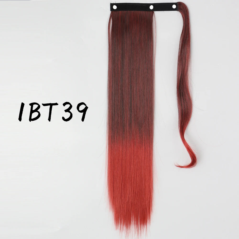Wrap-Around Clip-In Ponytail Hair Extension 22-34 in (56-86 cm) Long Straight Heat-Resistant Synthetic Blonde Brown