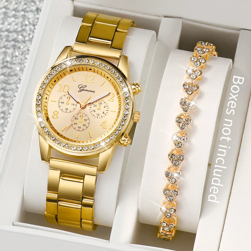 Women's Gold Stainless Steel Quartz Watch 38mm with Diamond Accent Bracelet