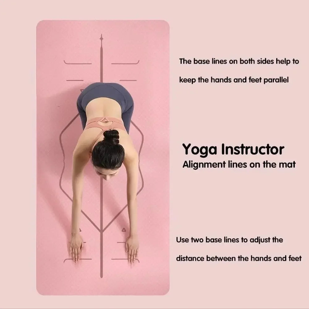 Non-Slip TPE Yoga Mat 183 × 61 cm (72 × 24 in) 8mm Thick – Double-Sided Shock-Absorbing Pilates Exercise Mat with Strap & Carry Bag