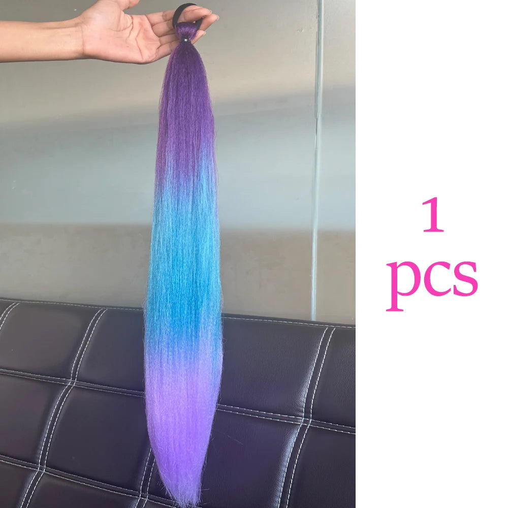 Colorful Synthetic Ponytail Extensions 2-Pack – Long Straight Braided Hairpiece with Elastic Band | High-Temp Fiber