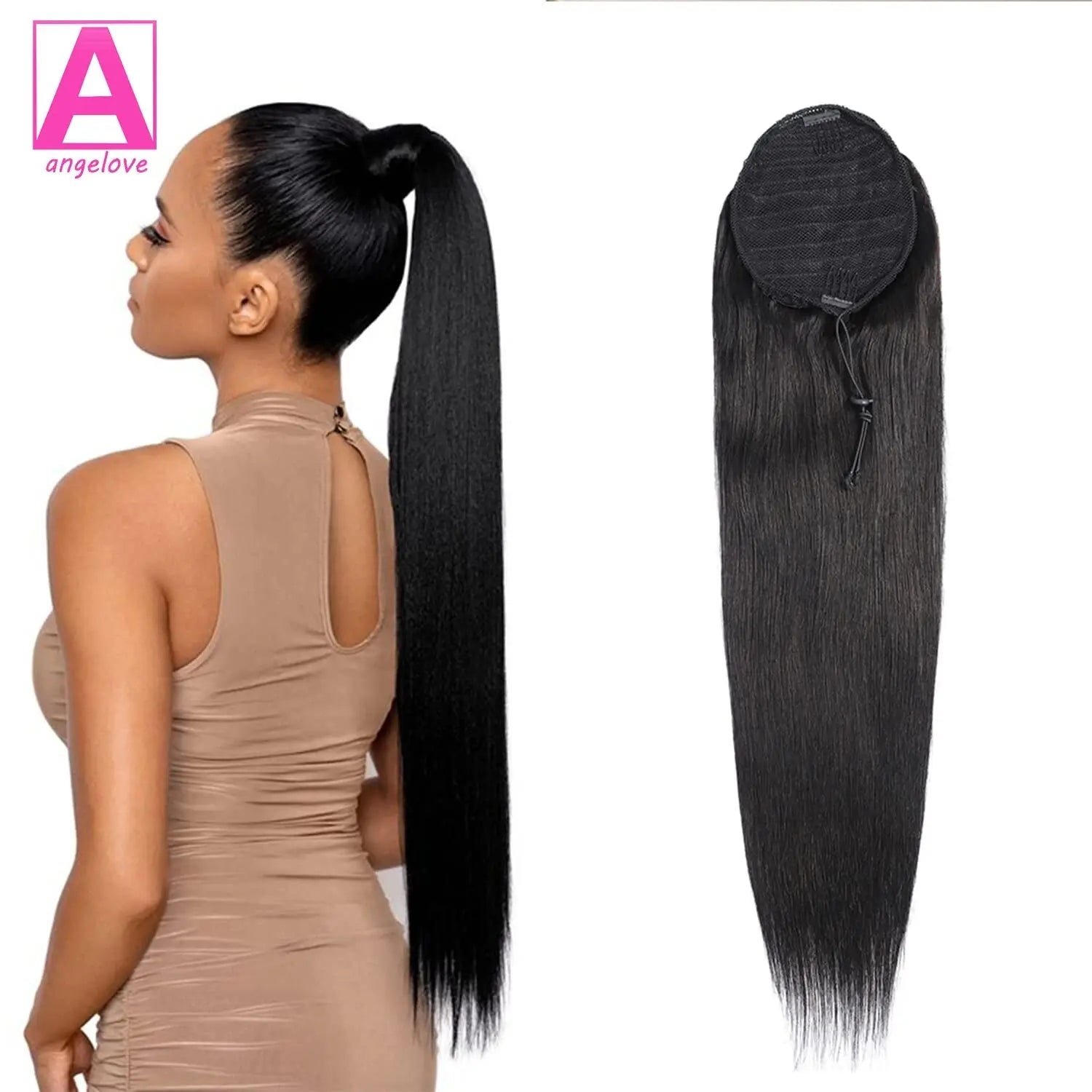 Remy Straight Clip-In Drawstring Ponytail Hair Extension 10–26 in (25–66 cm) 100 g Natural Color