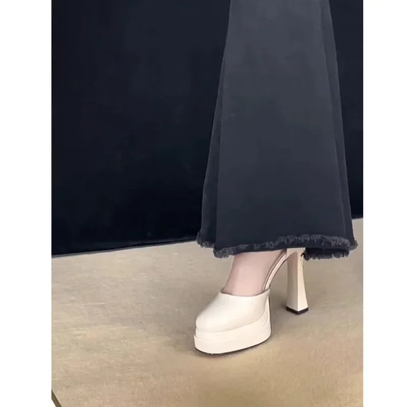 Women's Waterproof Patent PU Platform Sandals – 11 cm (4.3") Chunky Heel, Buckle Strap, White, EU 35-42