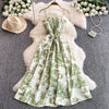 Pink & Purple Floral Midi Dress - Retro Romantic A-Line Spaghetti Strap High-Waist Beach Vacation Dress