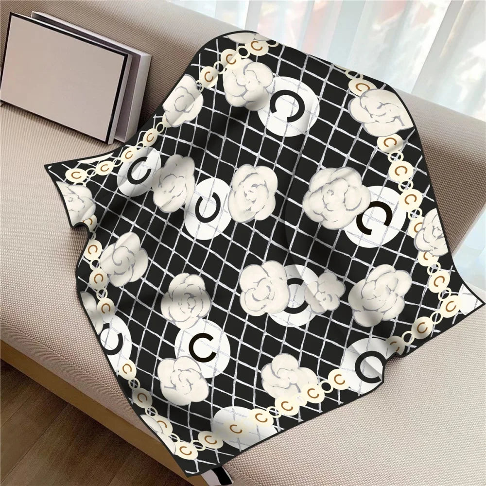 Twill Silk Square Scarf 90 x 90 cm (35.4 in) - Floral & Letter Print Women's Neck Kerchief Wrap