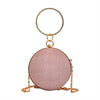Gold Silk Round Evening Clutch with Rhinestones and Chain Shoulder Strap – Women's Party Handbag