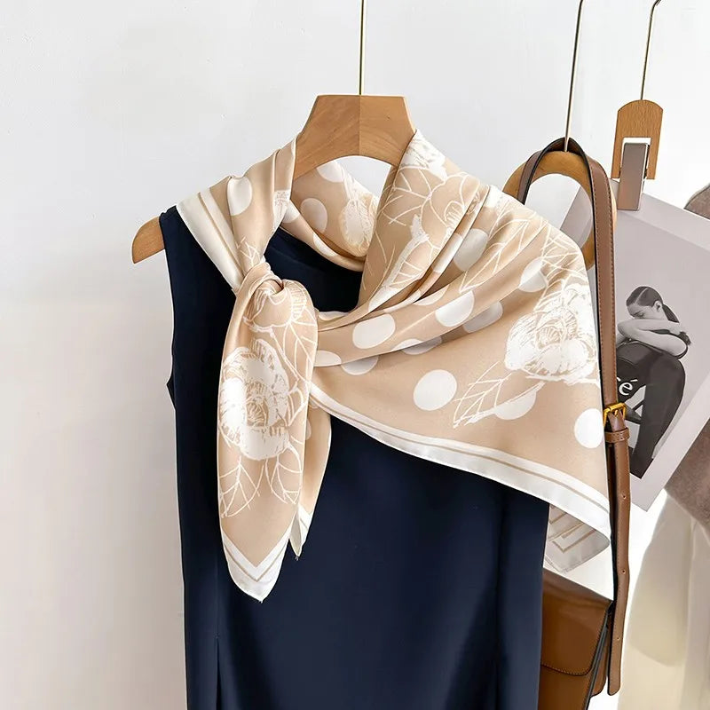 90 x 90 cm (35 x 35 in) Twill Silk-Feel Square Scarf – Women’s Luxury Tree Print Head Scarf, Shawl, Hijab, Bandana