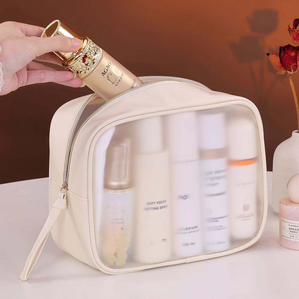 Semi-Transparent Makeup Bag - Large Capacity Travel Cosmetic & Toiletry Organizer