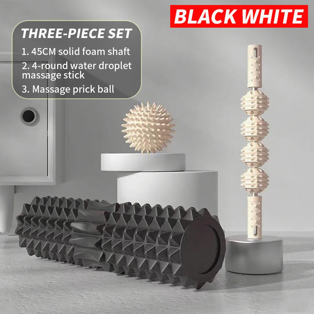 3-Piece Massage Set - Spiky Massage Ball, Hand Roller & Foam Roller for Foot and Body Relief