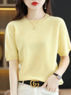 Women's Short-Sleeve Knit O-Neck Pullover - Wool-Cotton Blend Lightweight Summer Top