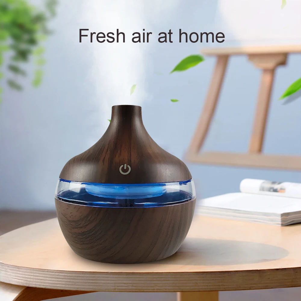 Portable USB Humidifier 300ml Rechargeable Aromatherapy Diffuser with 7-Color LED for Bedroom