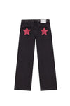 Y2K Vintage Patchwork Jeans for Women – Leopard & Star Print with Metal Rivets, Baggy Wide-Leg Casual Denim
