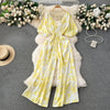 V-Neck Dolman Sleeve Polka Dot High-Waist Wide-Leg Jumpsuit for Women