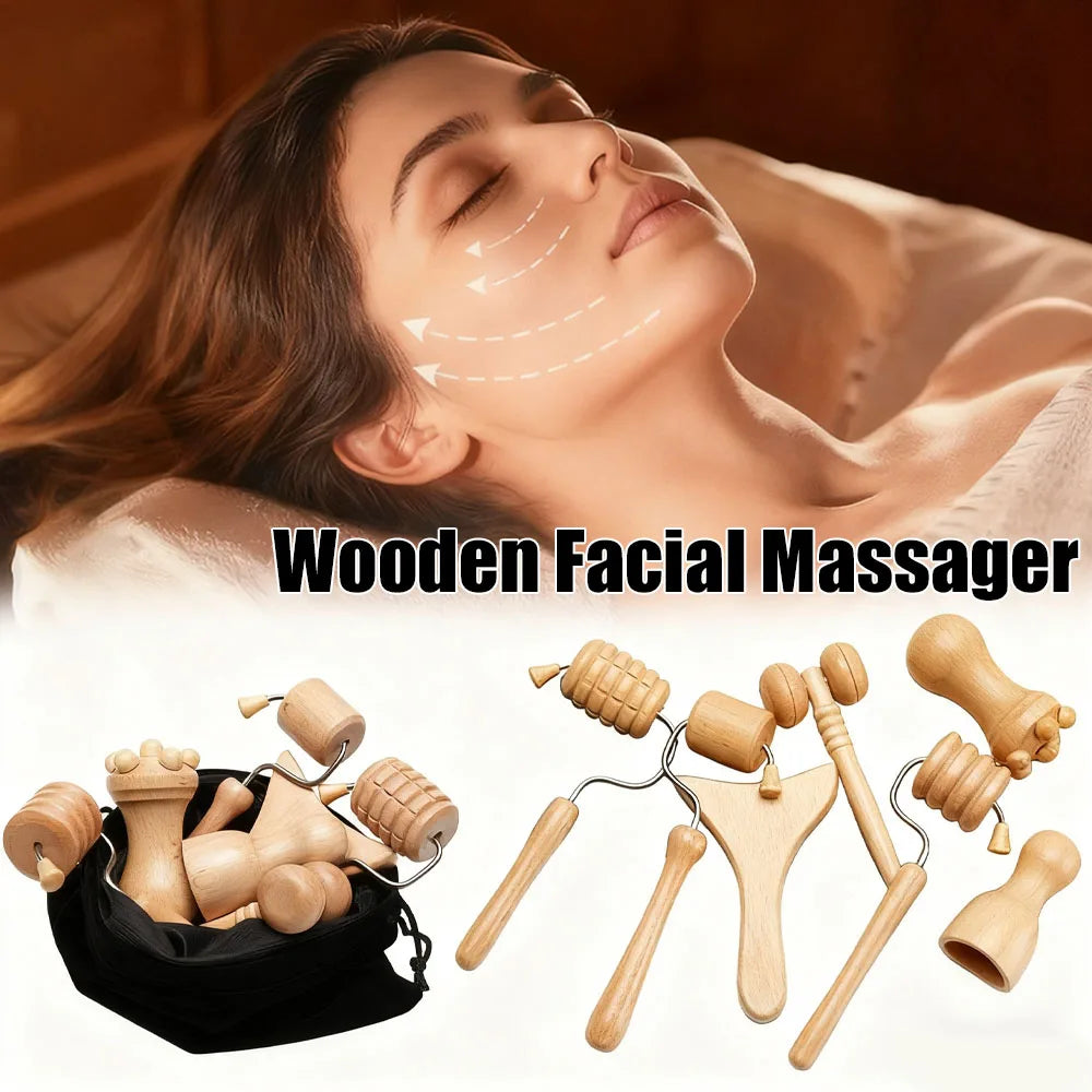 MERALL Maderoterapia Wood Therapy Massage Kit – Gua Sha, Wooden Cupping & Roller for Facial Lifting, Body Contouring & Lymphatic Drainage