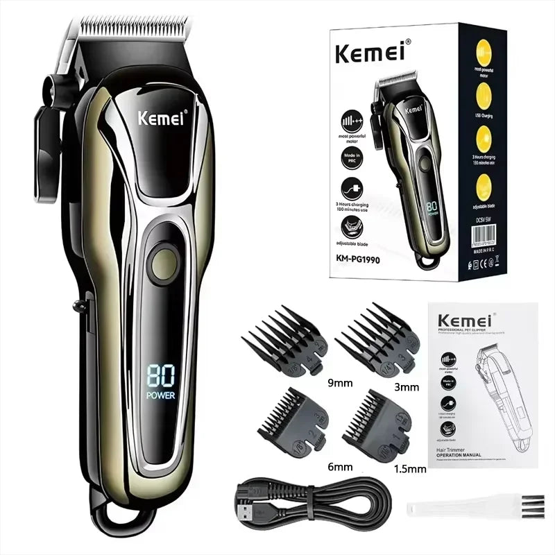 Kemei Rechargeable Cordless Hair Clipper, Professional Men's Trimmer with Limit Combs, 3-Hour Run Time