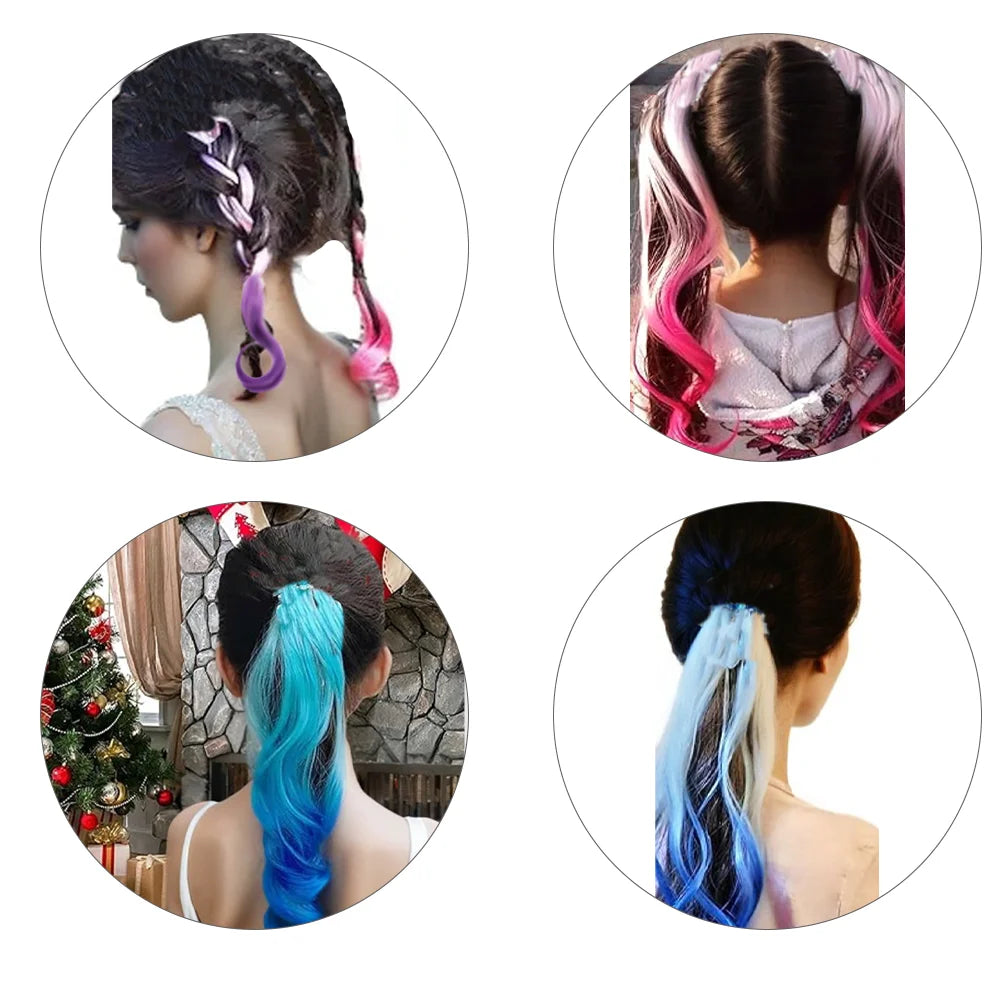 14-Inch (35 cm) Curly Colored Synthetic Ponytail Extension for Kids — Lightweight with Elastic Tie