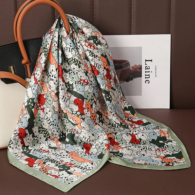 Luxury Satin Square Scarf 70 x 70 cm (27.6 x 27.6 in) – Silk-Feel Polyester Shawl Hijab Neckerchief Hair Ribbon Headband Bandana