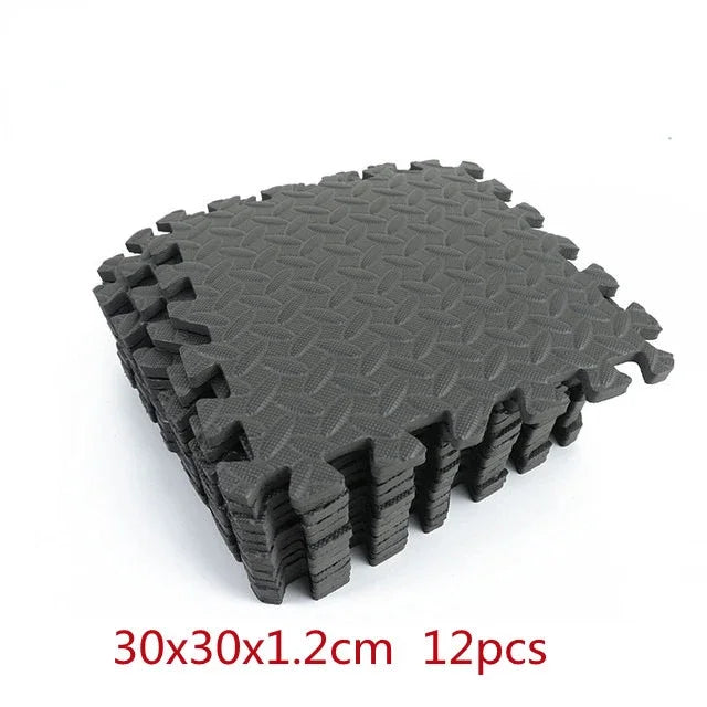 12-Pack EVA Interlocking Foam Floor Tiles 12 x 12 in (30 x 30 cm) 10 mm – Non-Slip Home Gym & Kids Play Mat, Black/Grey