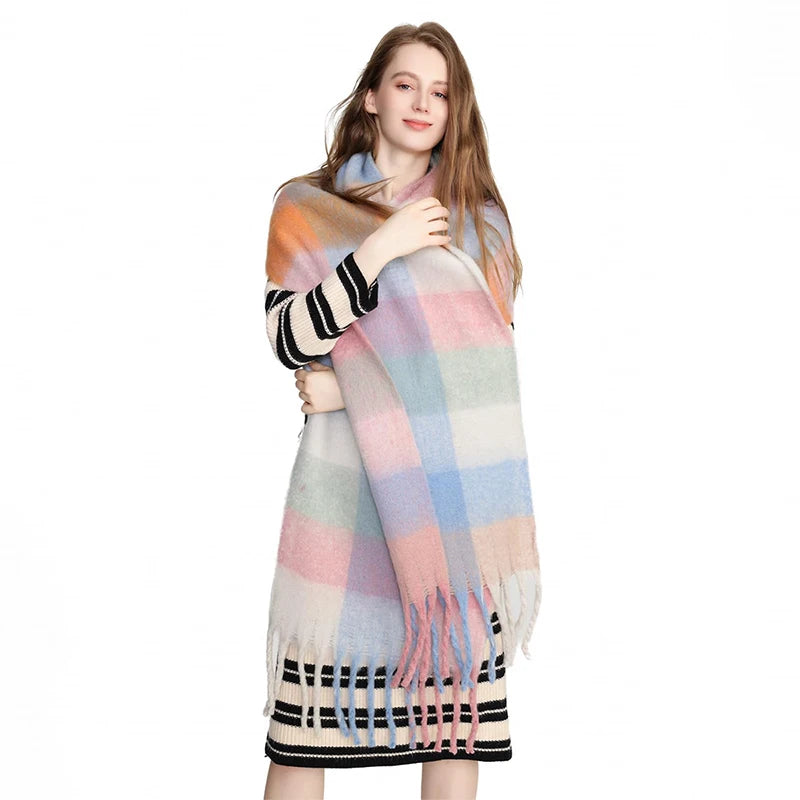 Luxury Cashmere-Blend Winter Scarf for Women – Thick Warm Shawl with Tassels, Soft Fluffy Solid & Plaid