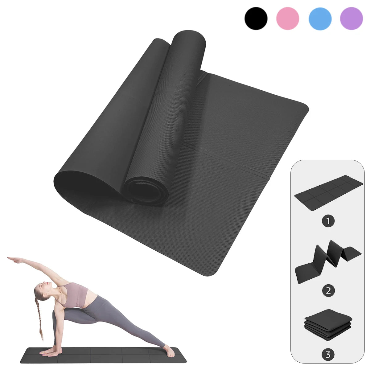 4mm EVA Yoga Mat 173 x 61 cm (68 x 24 in) Foldable Non-Slip Exercise Pilates Gym Mat