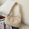 Faux Fur Hobo Shoulder Bag - Plush Underarm Clutch Handbag for Women, Winter Baguette Purse