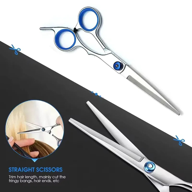 2-Piece V-Shape Flat Comb and Haircutting Scissors Set — Salon Hair Styling Tool