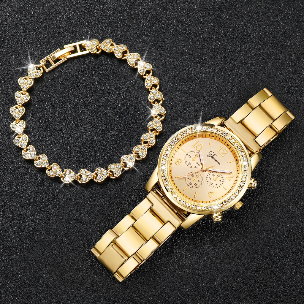 Women's Gold Stainless Steel Quartz Watch 38mm with Diamond Accent Bracelet