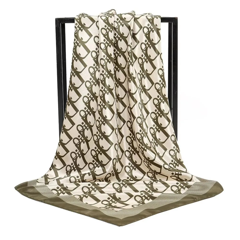 Women’s Vintage Printed Silk-Feel Scarf 90 x 90 cm (35 x 35 in) Lightweight Square Shawl, Headscarf & Neck Wrap