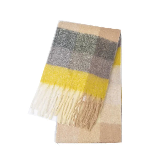 Women's Winter Thick Plaid Pashmina Scarf - Soft Polyester Shawl Wrap, 175+ cm (69+ in) Fuzzy Tassel
