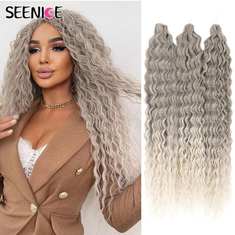 Ariel Water Wave Twist Crochet Braids – Ombre Synthetic Deep Wave Hair Extensions, 22 Inch (55 cm)