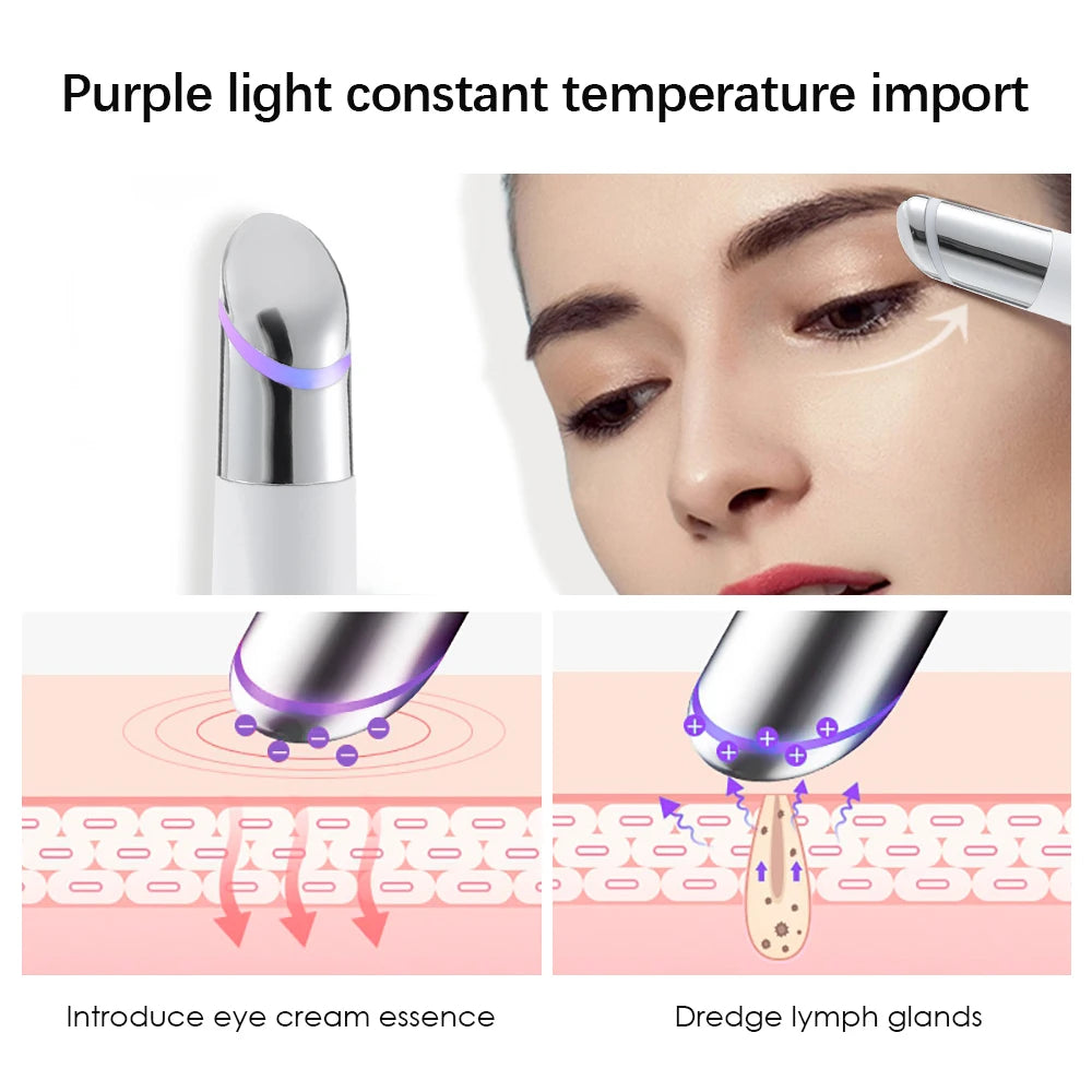 IPL Vibration Eye Massager – Blue/Red/Purple LED Therapy Pen with Hot Compress, Anti-Wrinkle & Dark Circle Care, USB-C Rechargeable