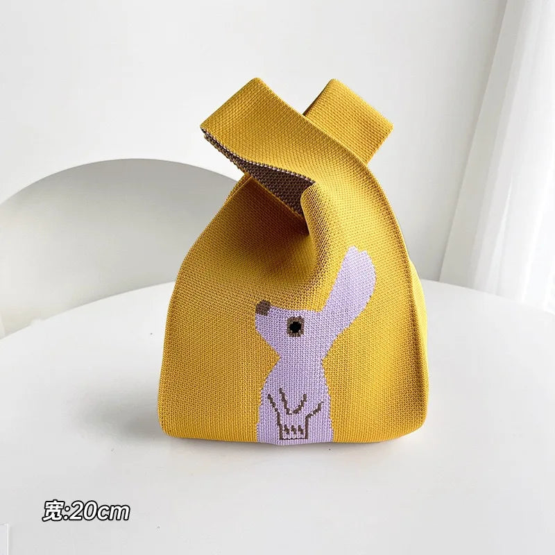 Handmade Knitted Knot Wrist Bag - Striped Mini Tote for Women, Large-Capacity Phone Bucket, Autumn Winter Casual