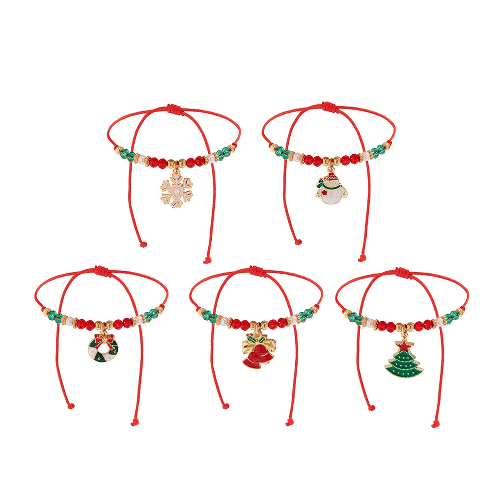 KunJoe 5-Pack Christmas Snowflake & Tree Crystal Charm Bracelets for Women – Adjustable CCB Bead Thread Rope