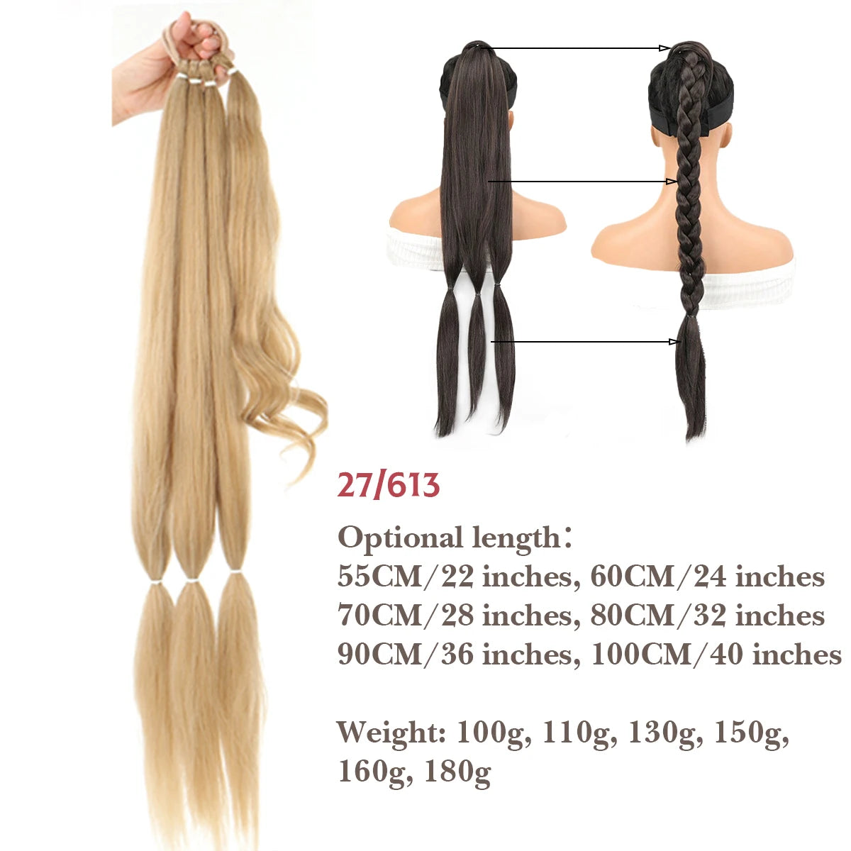 22-40 Inch (56-100 cm) Synthetic Braided Ponytail Hair Extension with Elastic Band