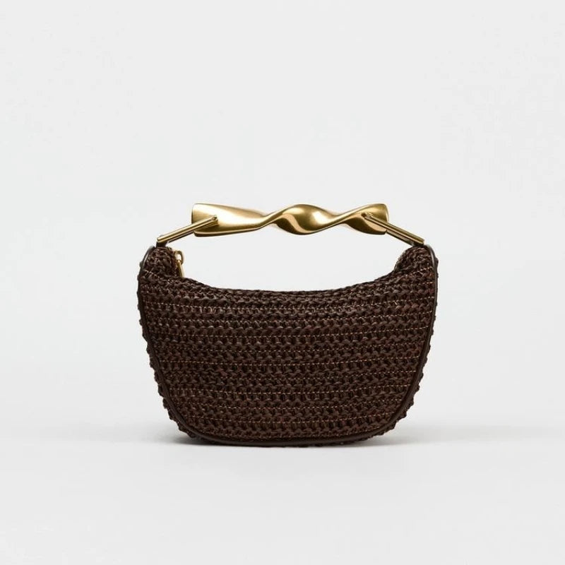Women’s Half-Moon Woven Straw Shoulder Bag – Beach Crossbody Tote