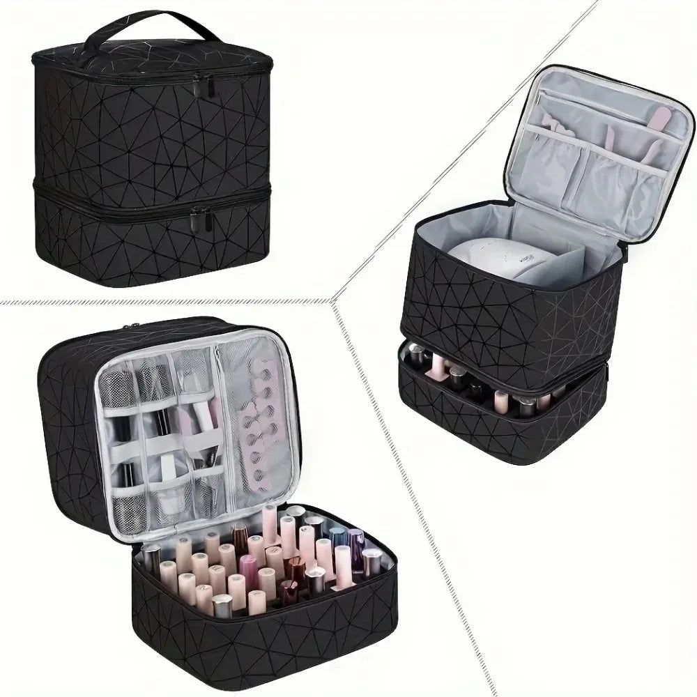 Double-Layer Portable Cosmetic Organizer Bag for Nail Polish & Essential Oils