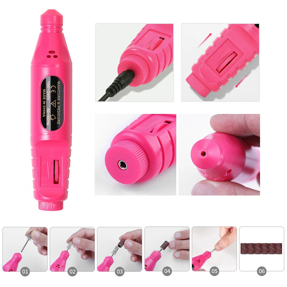 YIKOOLIN 6-in-1 USB Electric Nail Drill Kit — Portable Pen-Style Manicure Polisher with Nail Art Bits