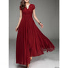 Women’s Boho Deep V-Neck Maxi Dress - Short Sleeve Beach & Party A-Line Chiffon
