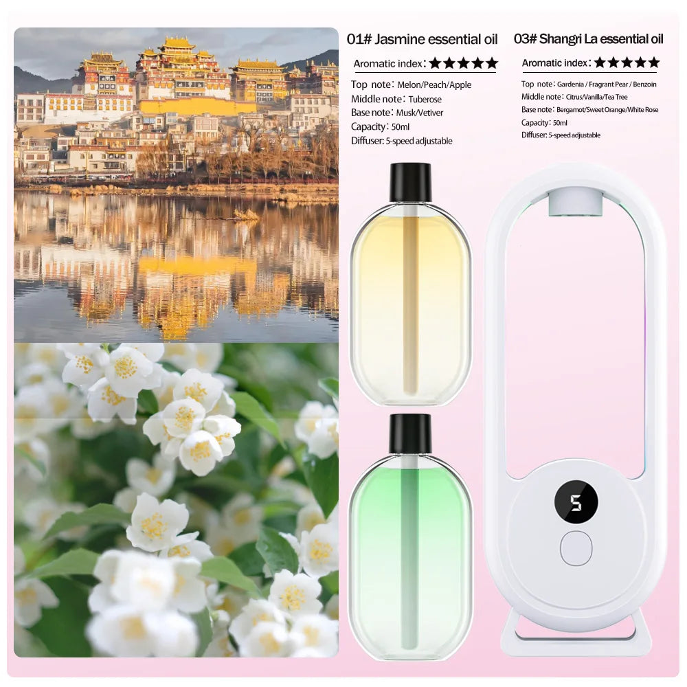 Rechargeable Portable Aroma Diffuser – Essential Oil Aromatherapy Air Freshener with 5 Timed Spray Modes