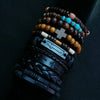 10-Pack Khaki & Black Woven Leather Wrap Bracelets - Handmade Adjustable Unisex