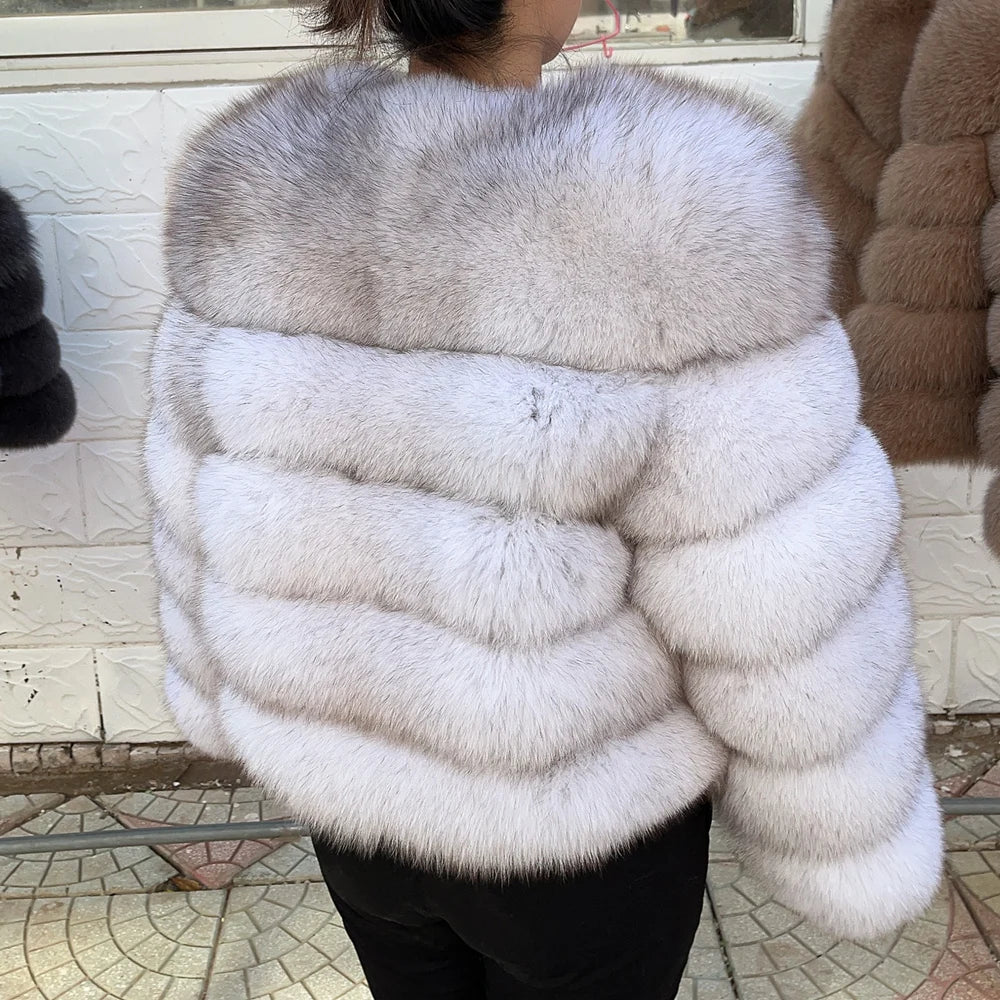 Women's White Faux Fox Fur Coat – Slim Plush Faux-Fur Winter Jacket
