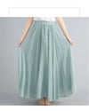 Women's Linen Cotton Ankle-Length Maxi Skirt Elastic Waist Pleated Boho Beach Vintage