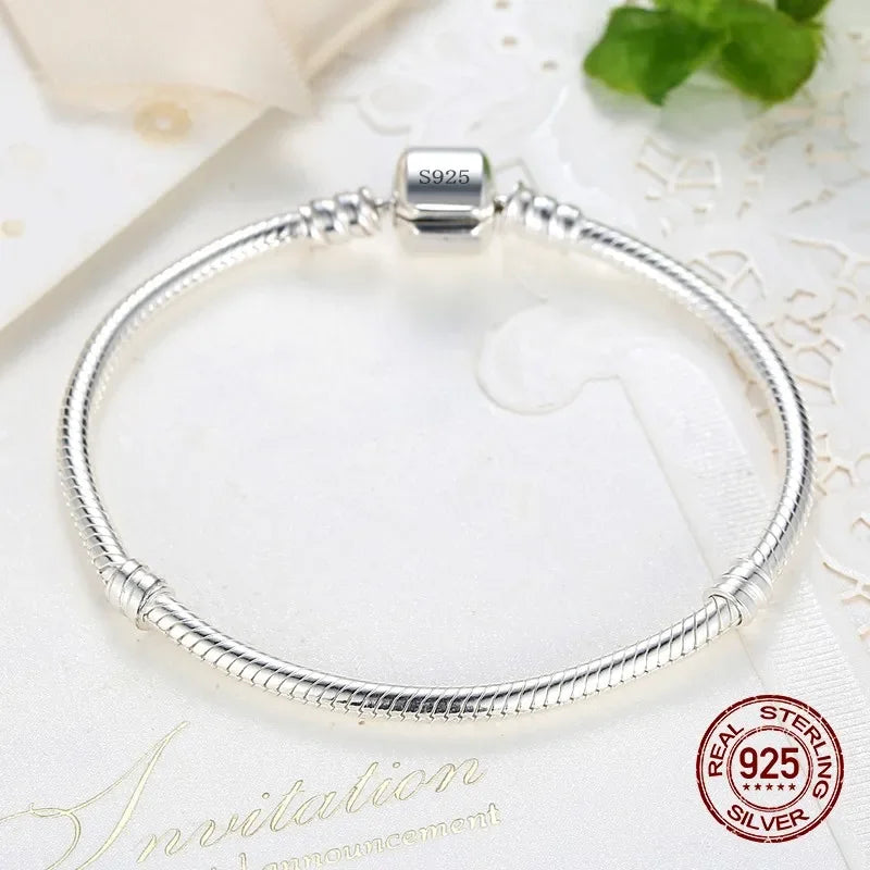 Handmade 925 Sterling Silver Snake Chain Charm Bracelet for Women, Smooth Soft Finish