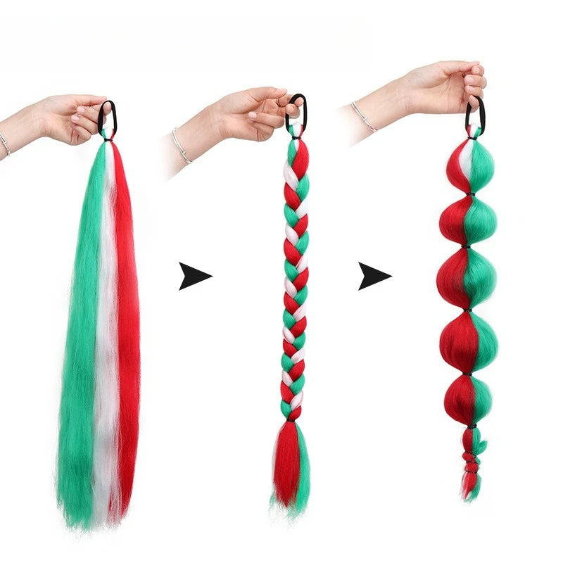 Clip-In Synthetic Ponytail Extension - Straight Colored Braid with Christmas Hair Clips, Holiday Gift