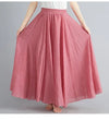 Women's Linen Cotton Ankle-Length Maxi Skirt Elastic Waist Pleated Boho Beach Vintage