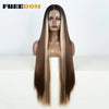 38-Inch (96.5 cm) Straight Synthetic Lace Front Wig – 13x6 Deep Part Ombre Brown-Red-Blonde Highlights for Women, Cosplay