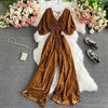 V-Neck Dolman Sleeve Polka Dot High-Waist Wide-Leg Jumpsuit for Women