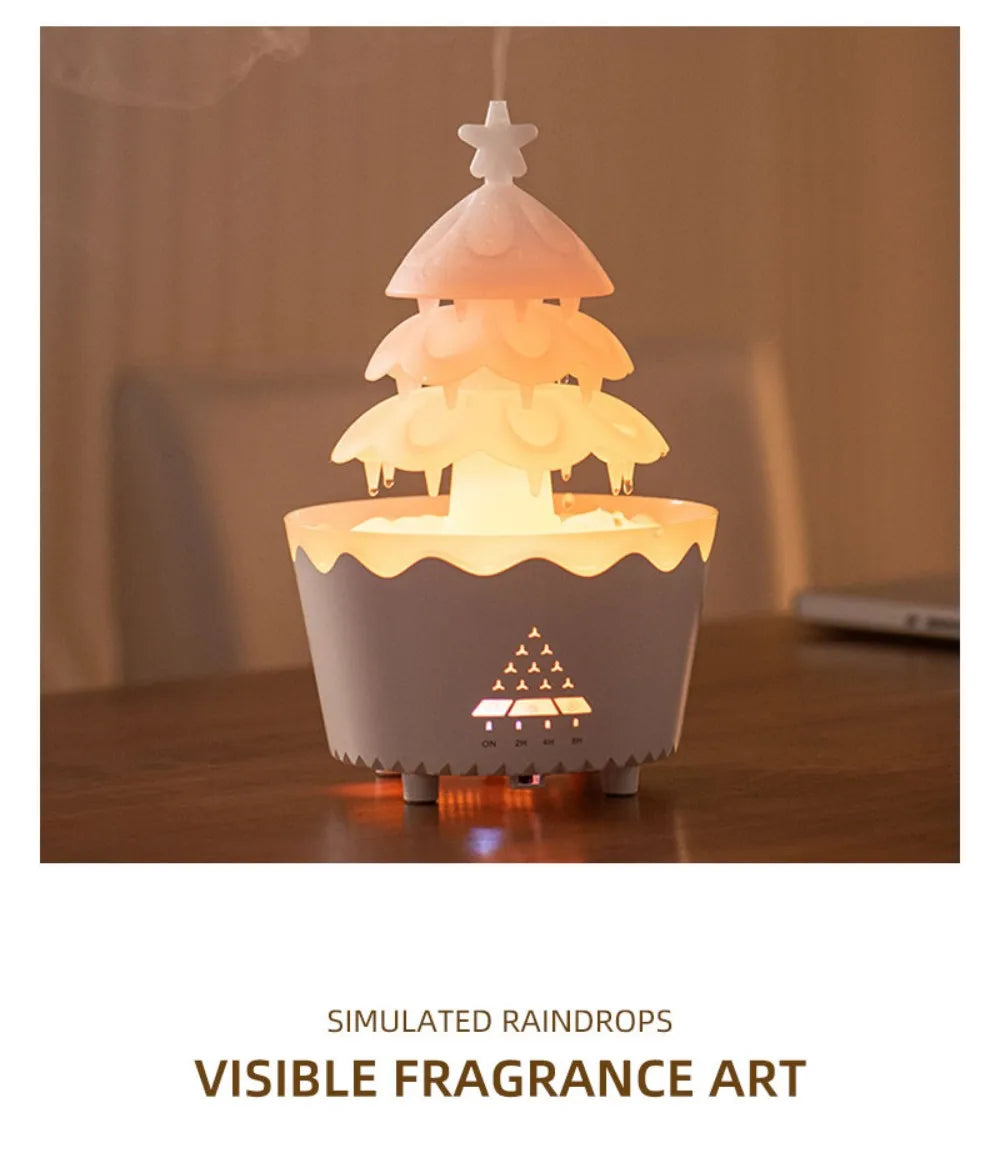 Remote-Controlled Aroma Diffuser Humidifier with RGB Night Light – UFO, Raindrop & Christmas Tree Designs for Home & Office